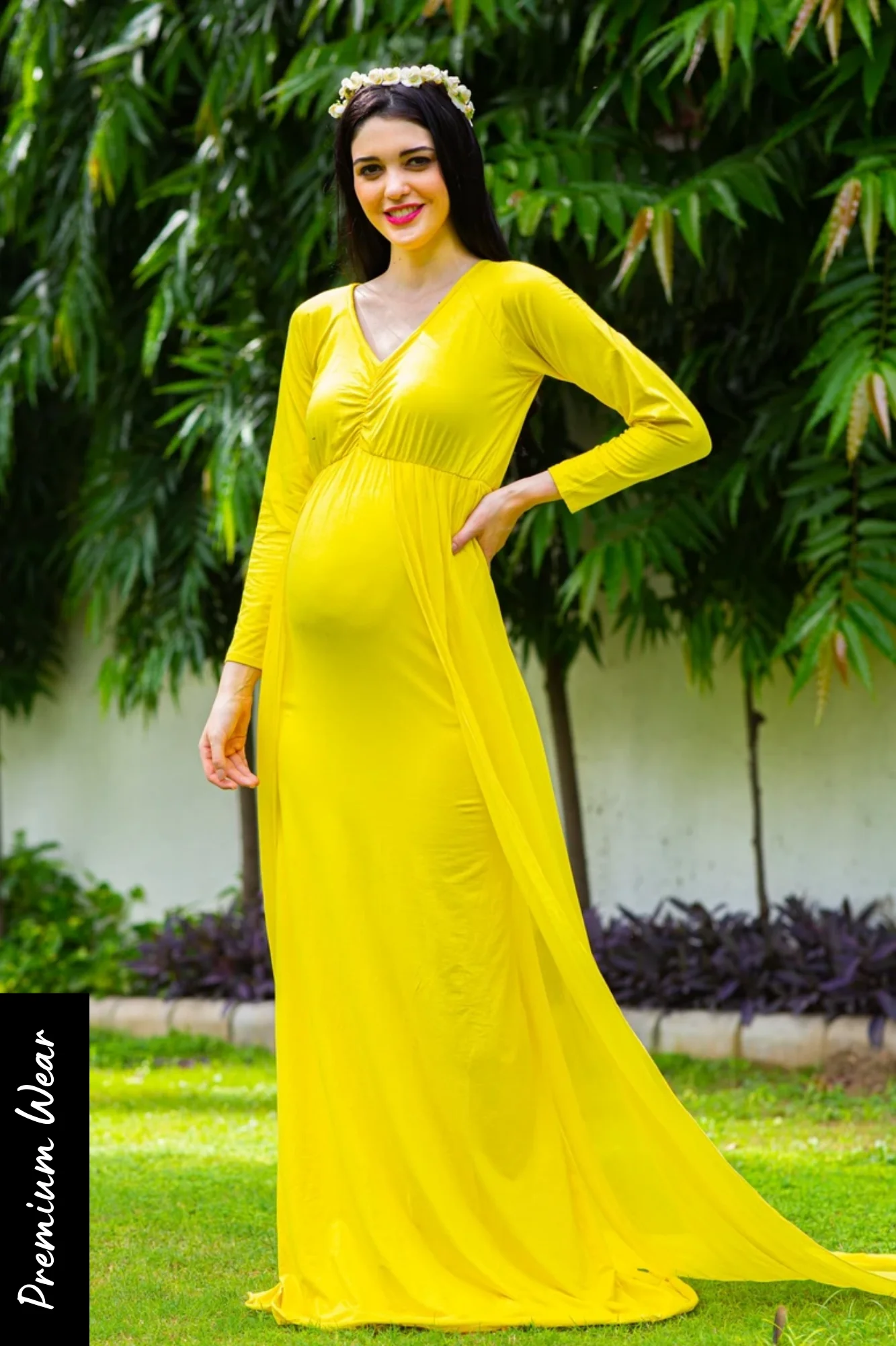 Sunny Yellow Trail Maternity Photoshoot Gown - Chenance