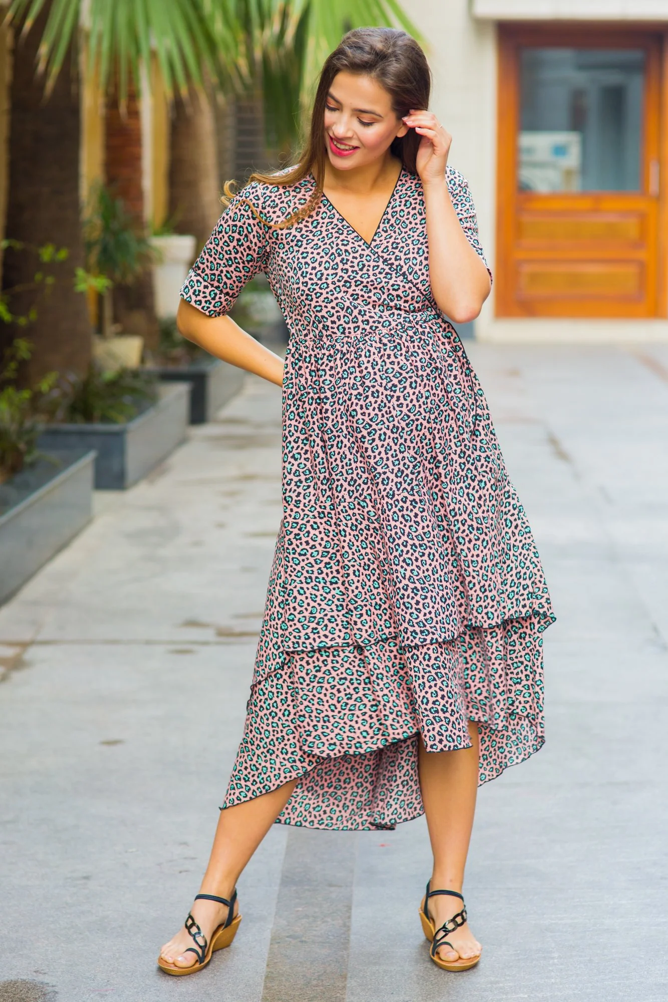 Peachy Pattern Maternity & Nursing Flair Dress - Chenance