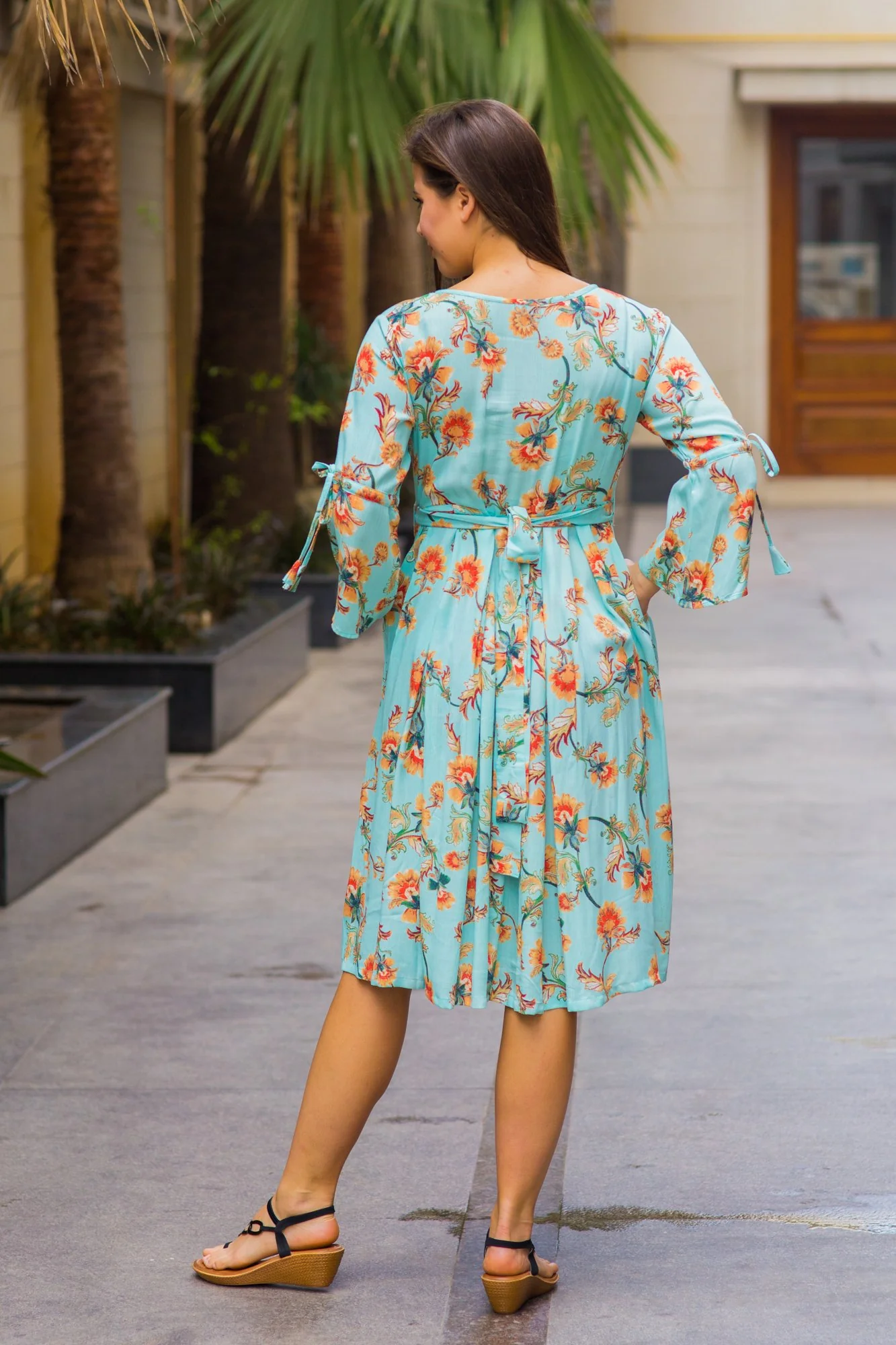 Sky Blue Paisley Tie Maternity & Nursing Dress - Chenance