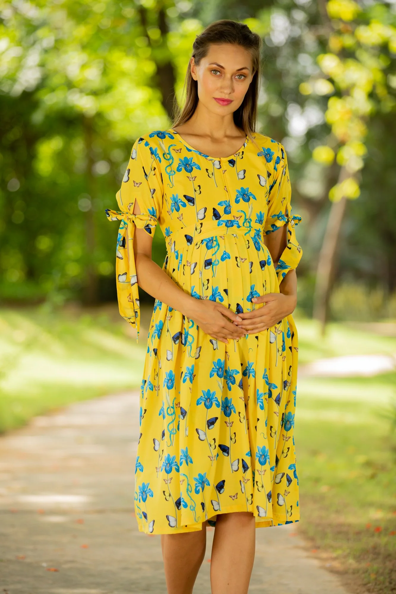Sunshine Aqua Maternity & Nursing Tie Dress - Chenance