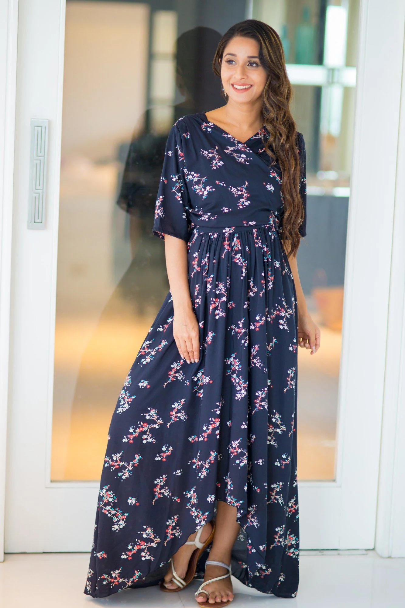 Twilight Floral Hi-Low Maternity & Nursing Wrap Dress - Chenance