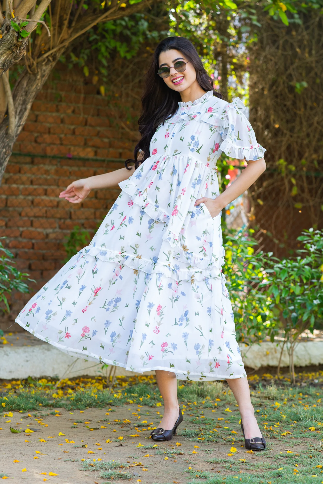 Angelic White Bloom Maternity & Nursing Frill Dress - Chenance