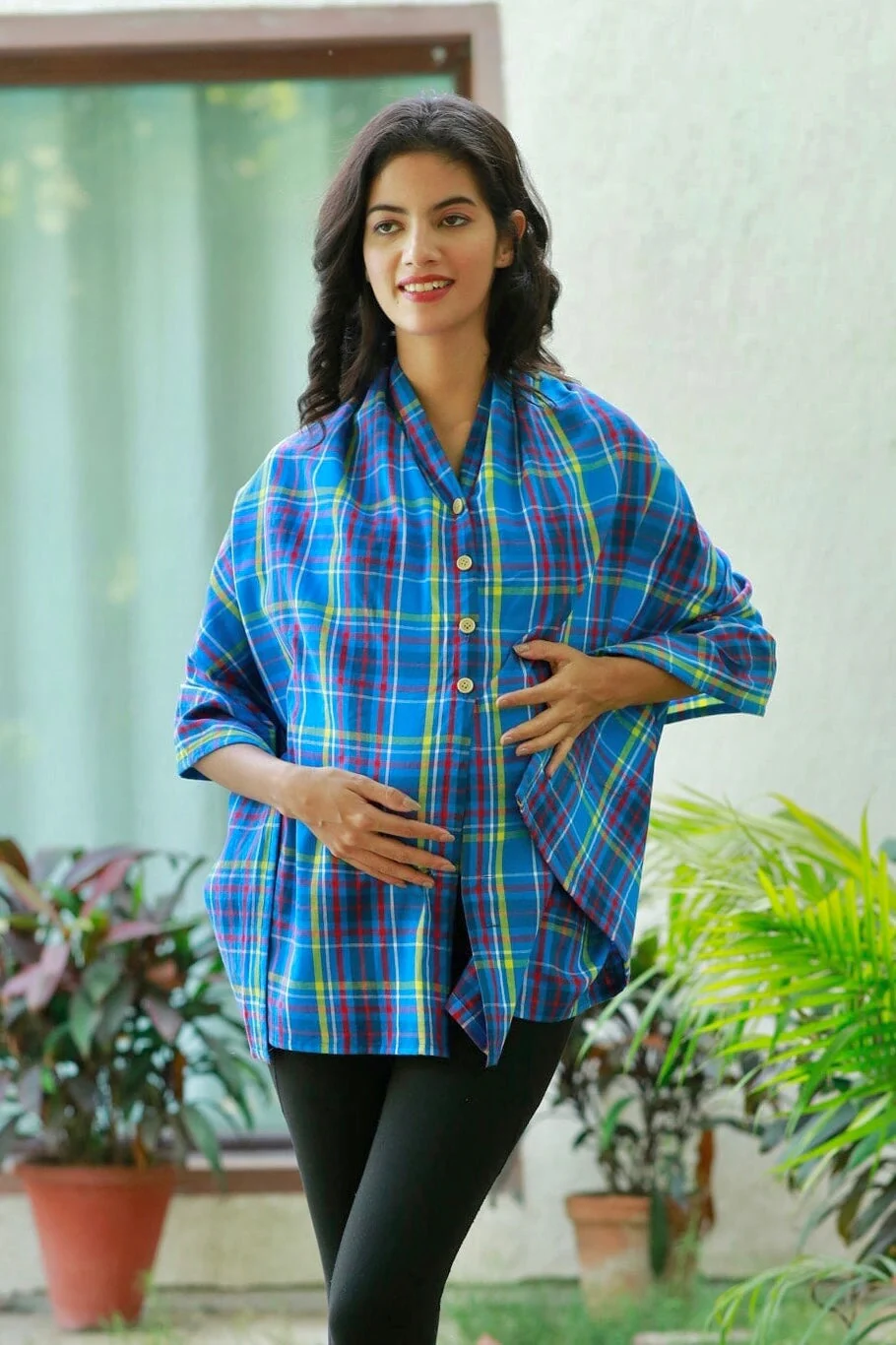Lovesome Azure Blue Checks Versatile Nursing Stole - Chenance