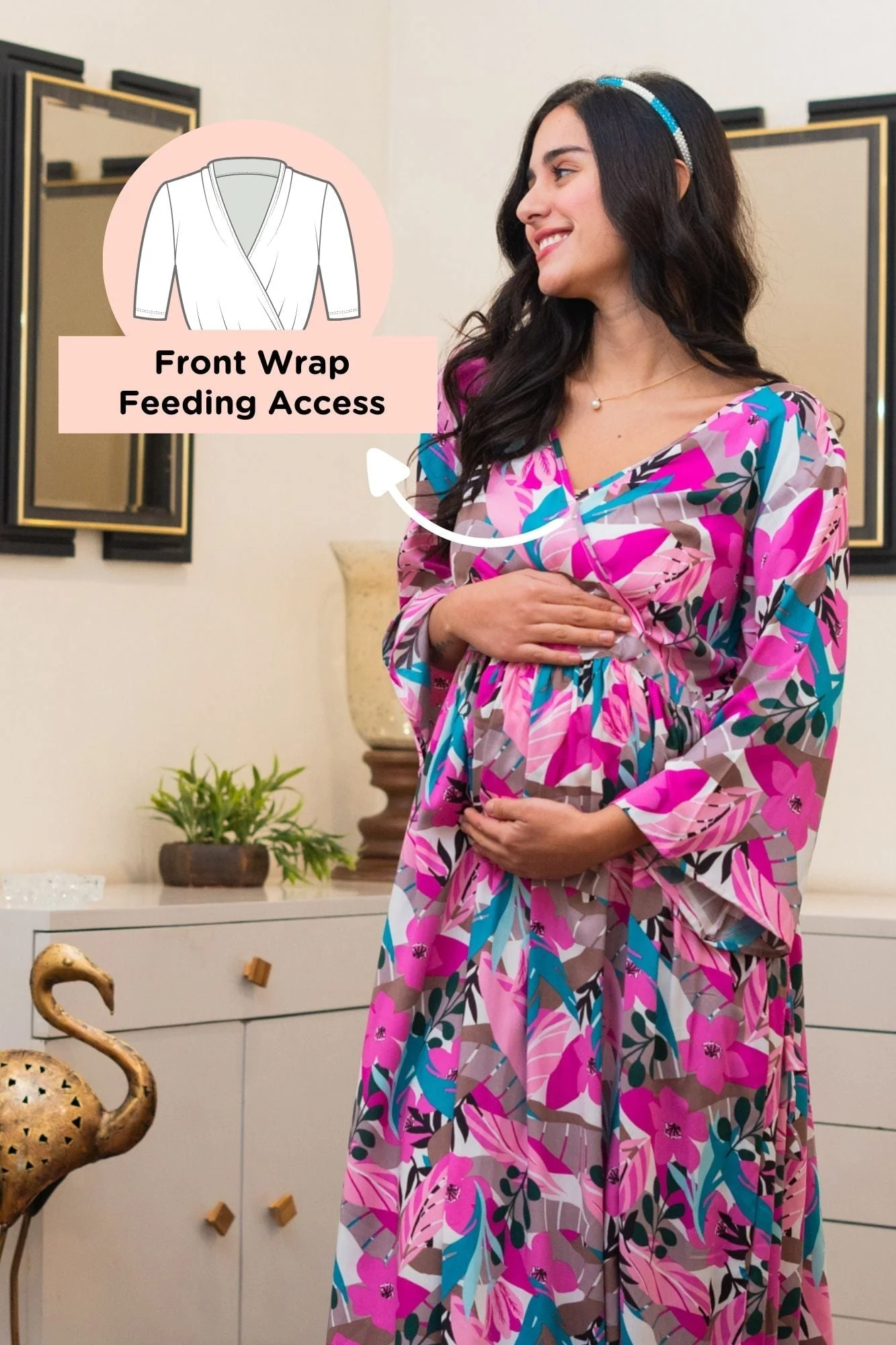 Flamingo Pink Floral Wrap Maternity & Nursing Maxi - Chenance