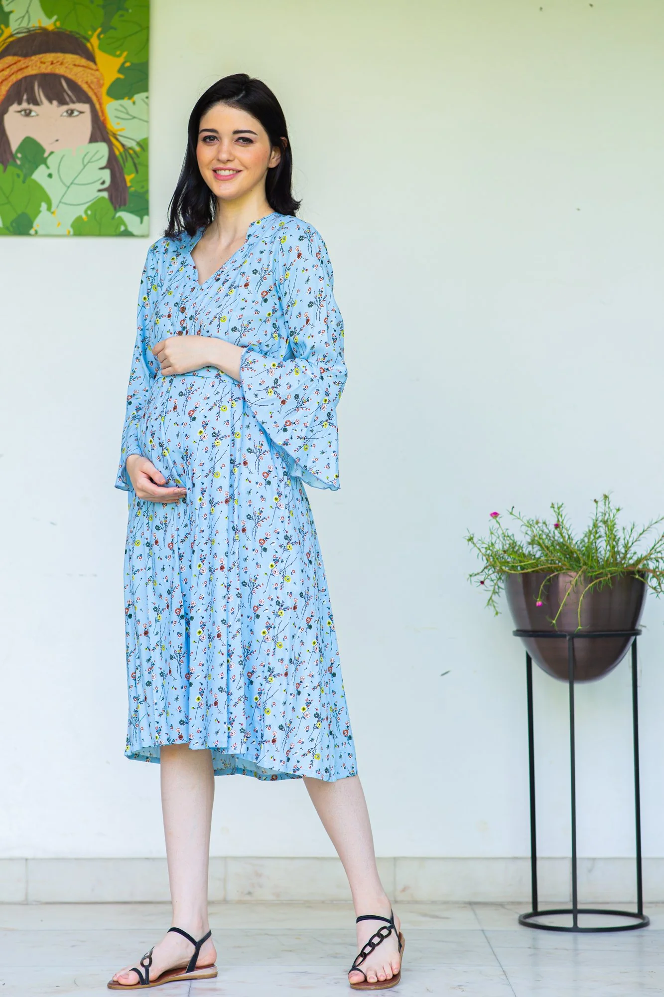 Sky Blue Flair Maternity and Nursing Dress - Chenance