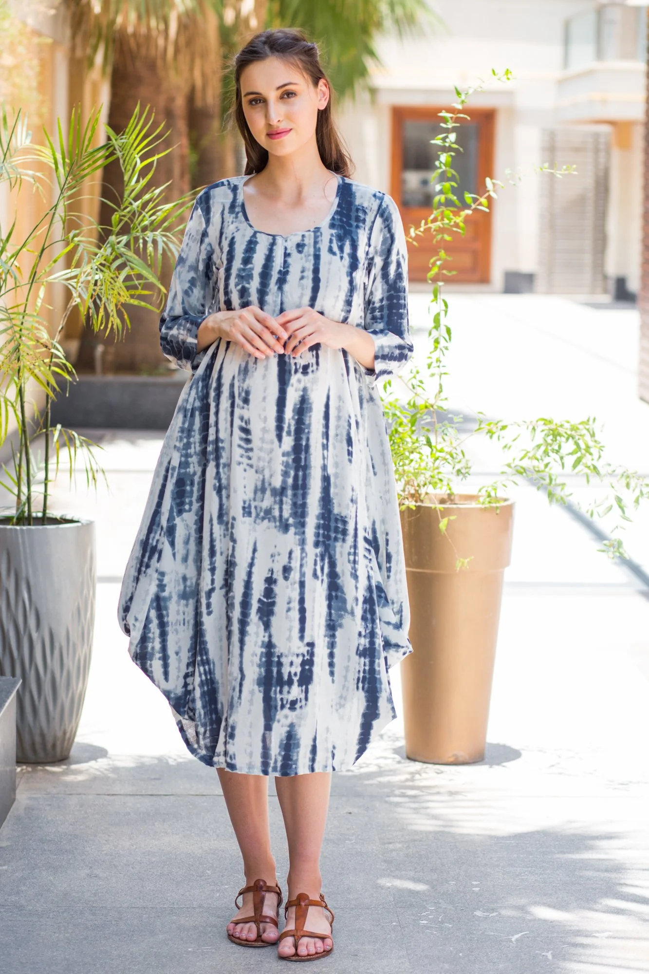 Blue Tie-Dye Cowl Maternity & Nursing Dual Dress Kurta - Chenance