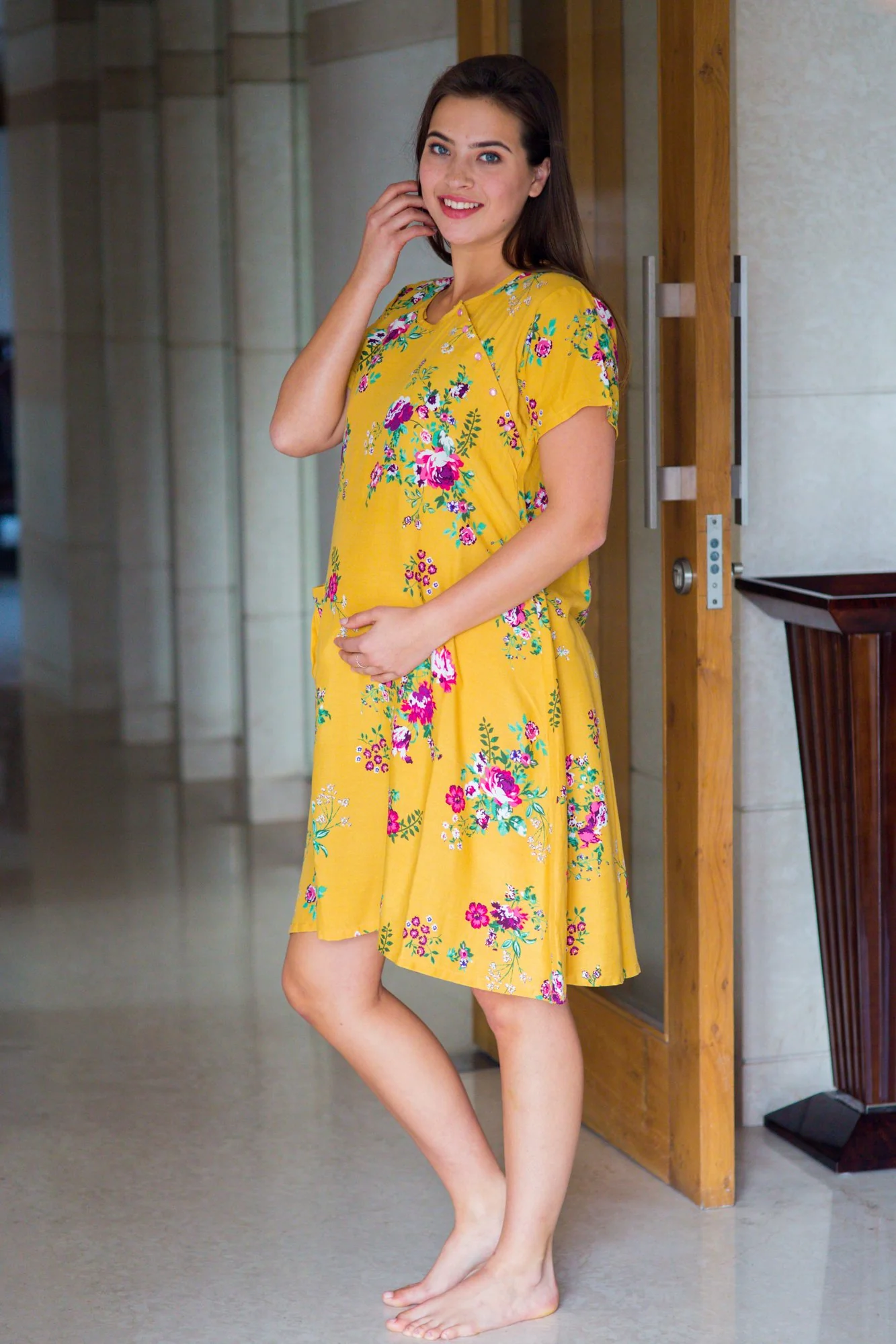 Sunrise Shoulder Snap Maternity & Nursing Dress / Delivery Gown/ Night Dress - Chenance