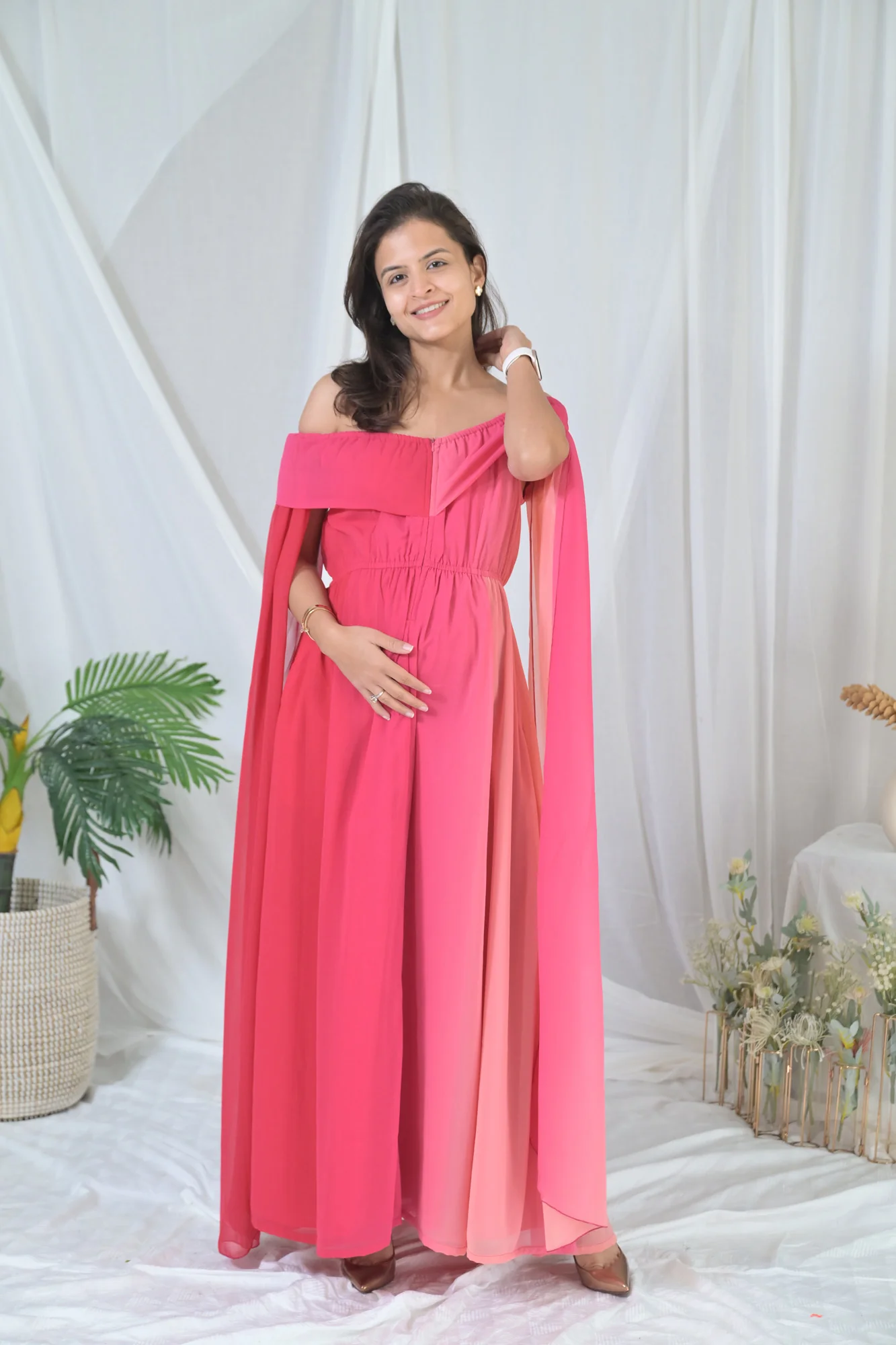 Victoria Pink Butterflying Sleeves Maternity & Nursing Dress - Chenance