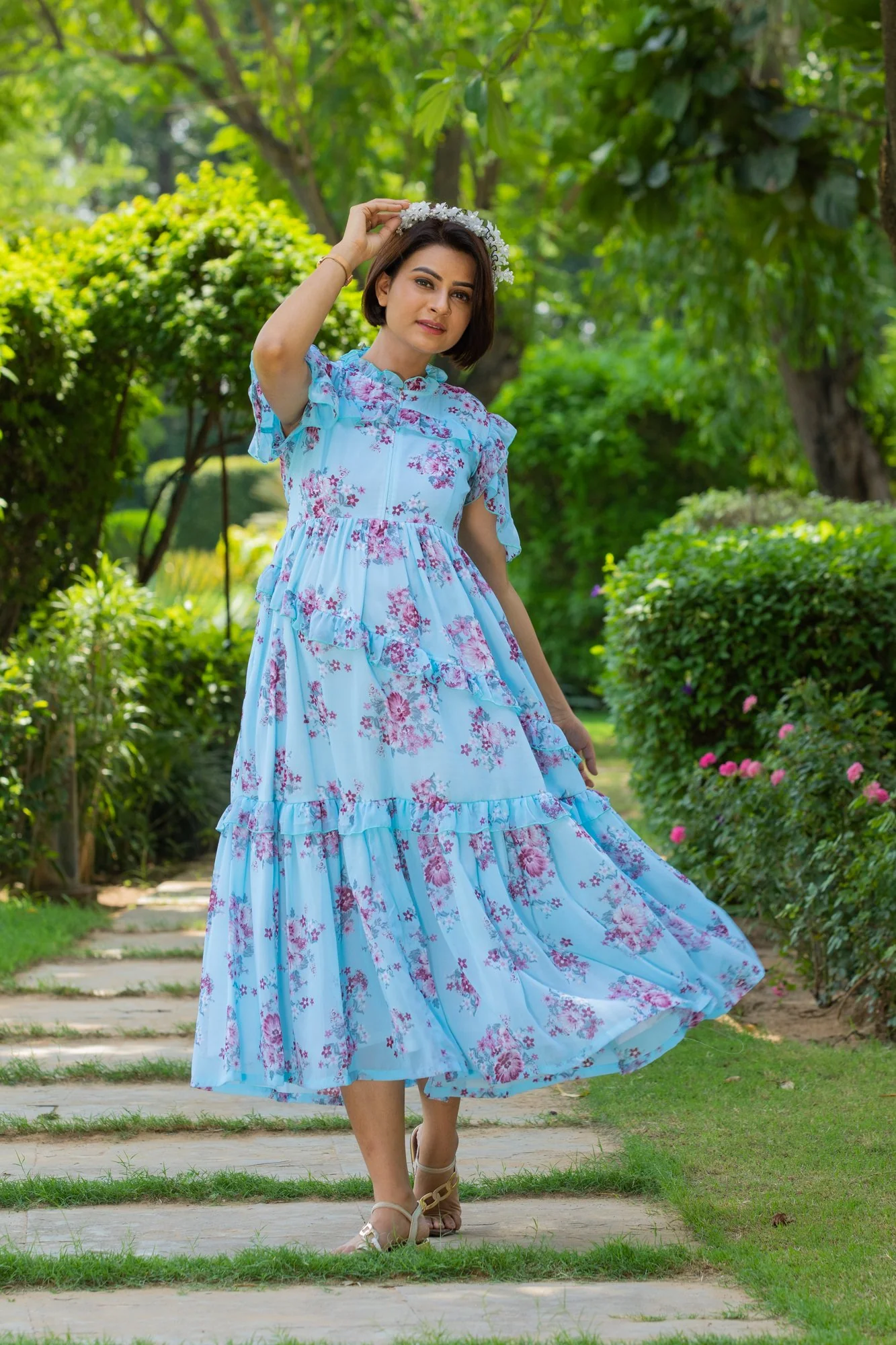 Baby Blue Mist Maternity & Nursing Frill Dress - Chenance