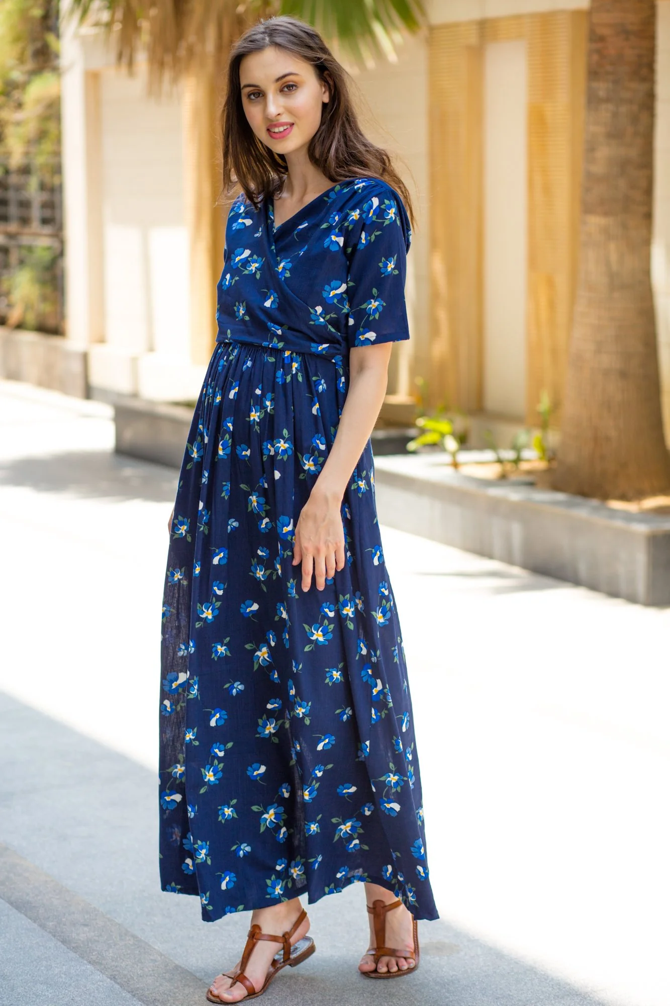 Azure Blue Maternity & Nursing Wrap Dress - Chenance