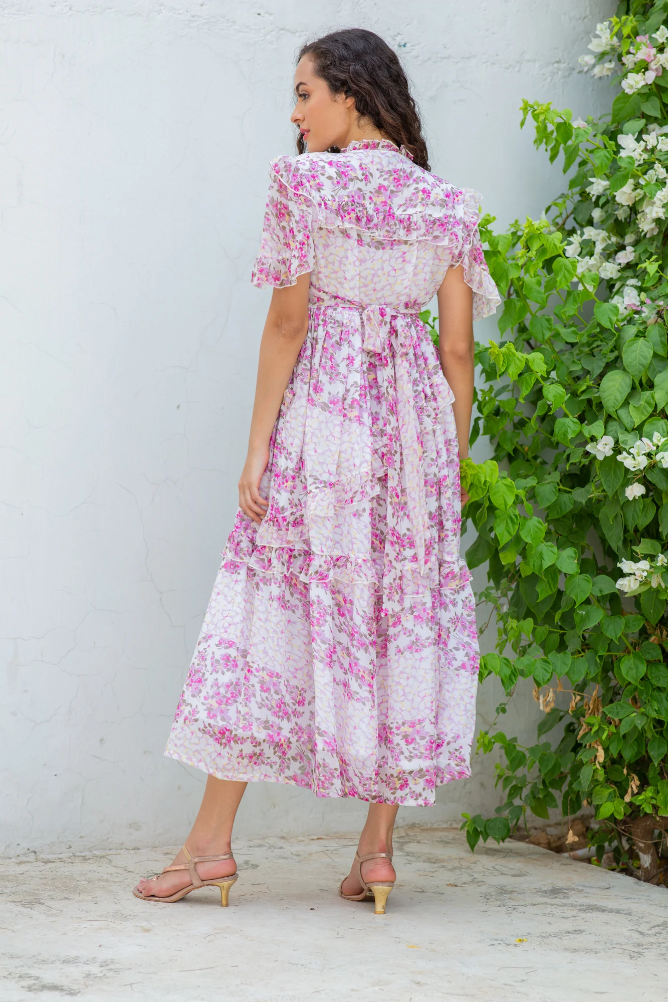 Winsome French Rose Floral Maternity & Nursing Frill Dress - Chenance