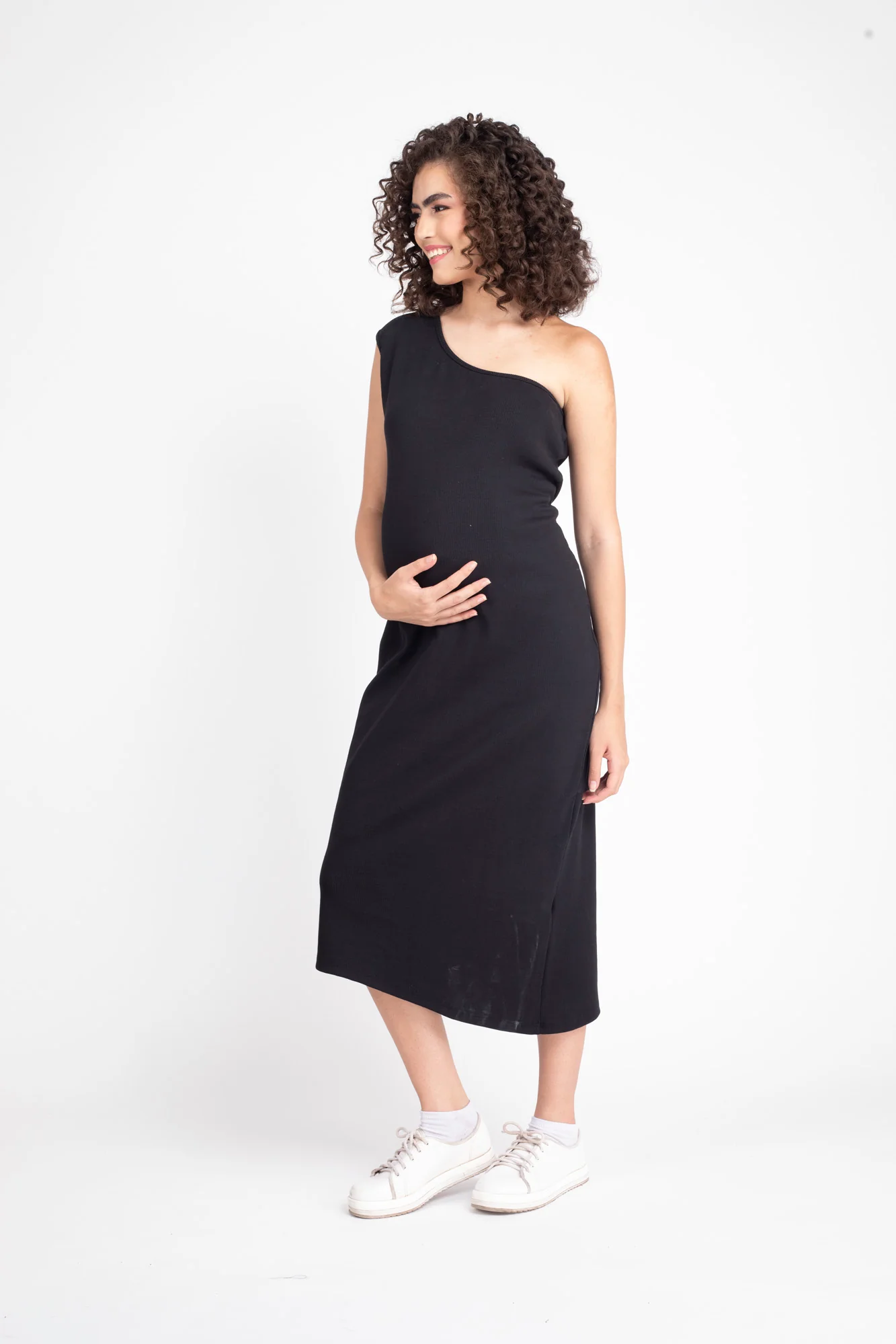 Warm Black Maternity One Shoulder Bodycon Dress - Chenance