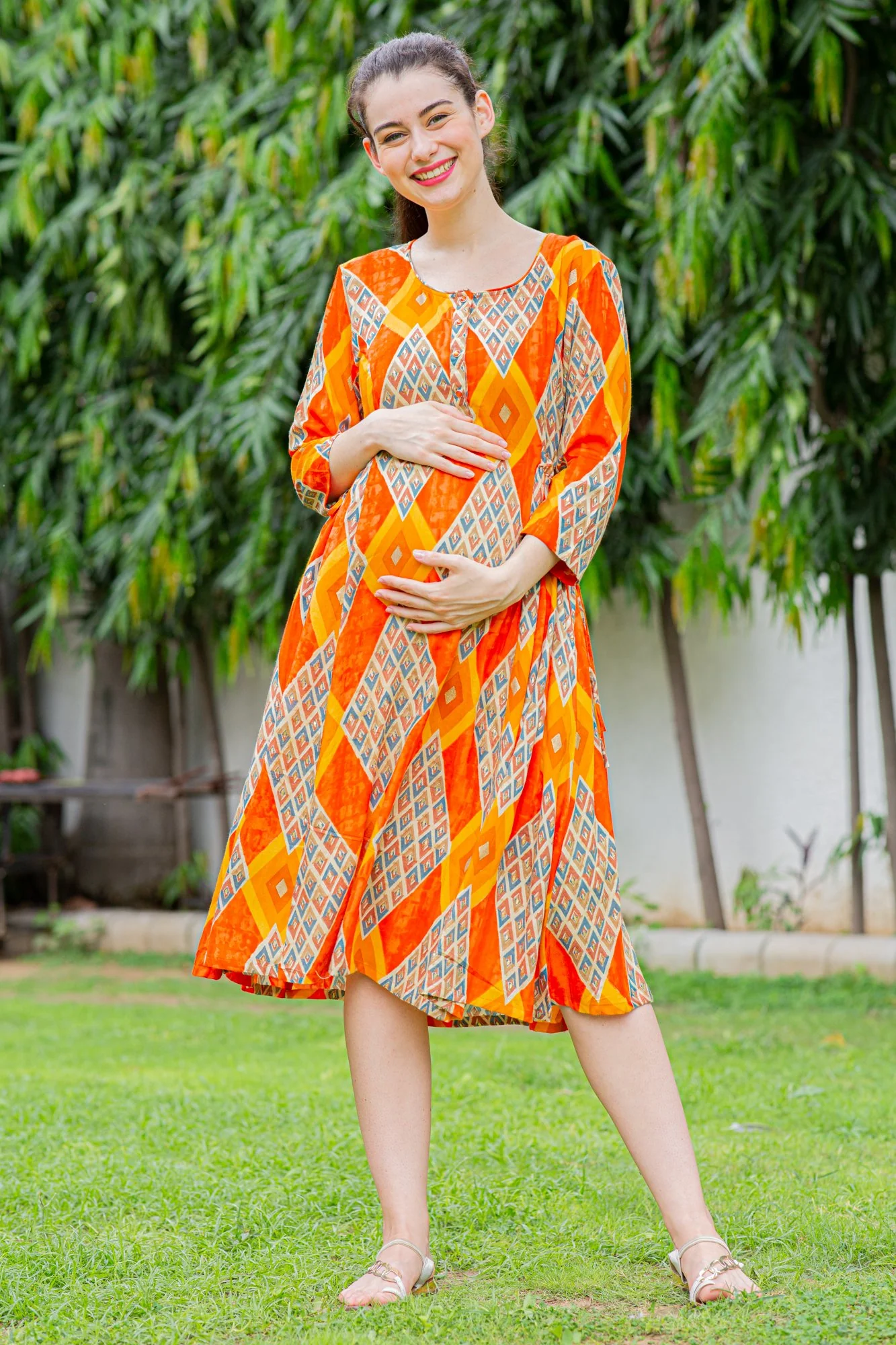 Cinnamon Patterned Maternity & Nursing Kurta Dress - Chenance
