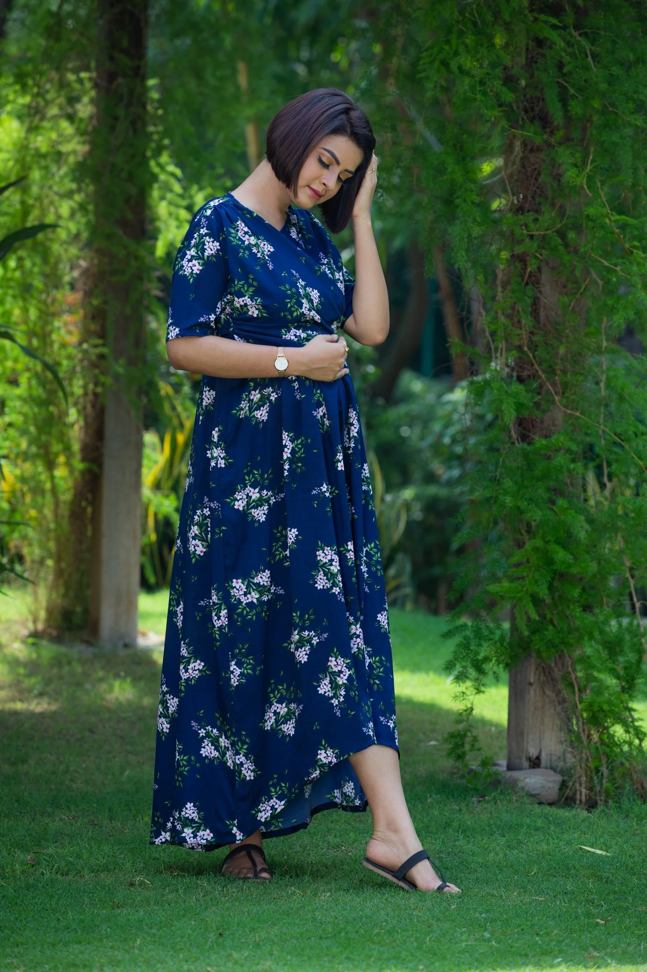 Berry Blue Hi-Low Maternity & Nursing Wrap Dress - Chenance
