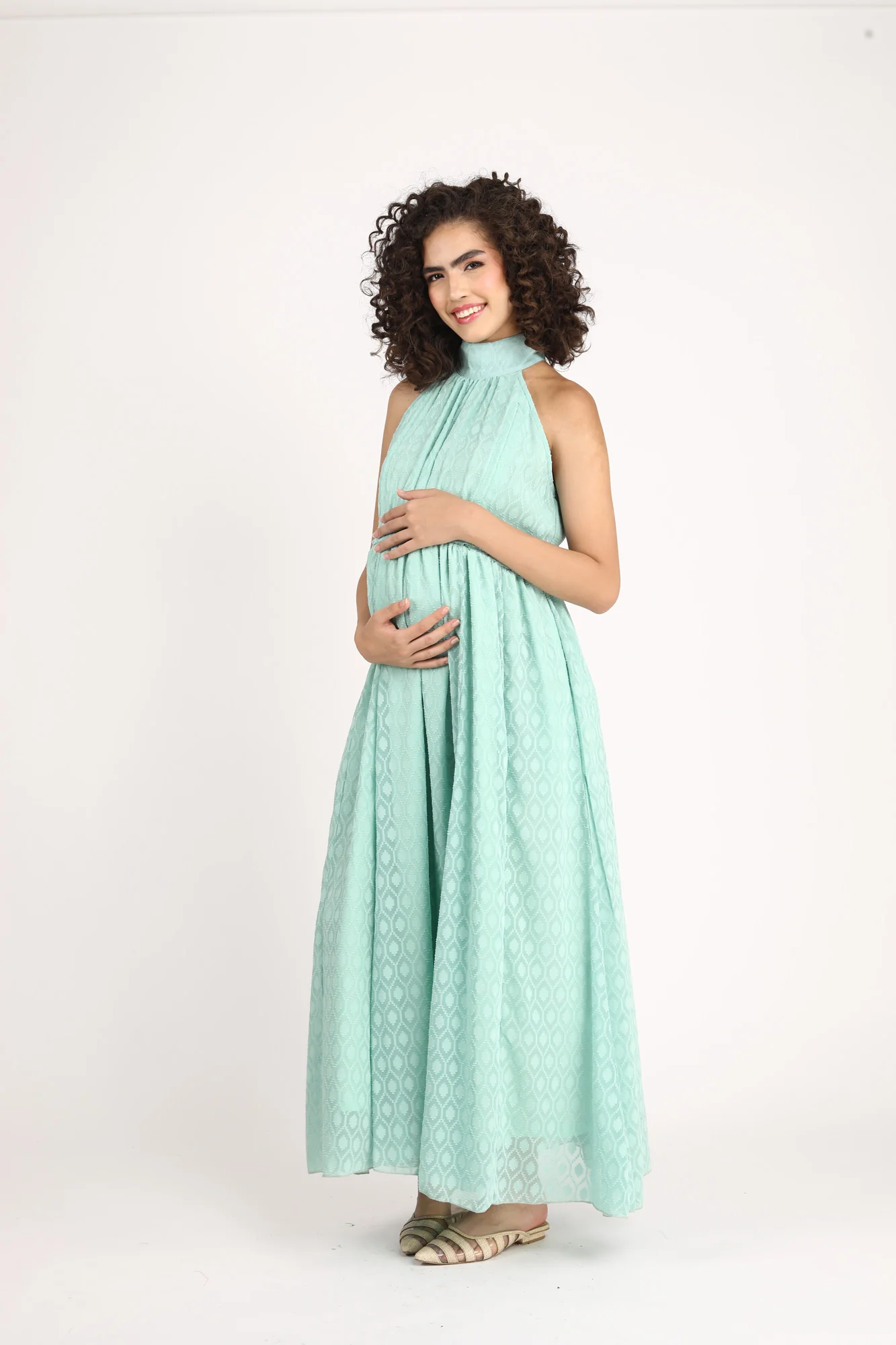 Adorable Turquoise Maternity & Nursing Gathered Dress - Chenance