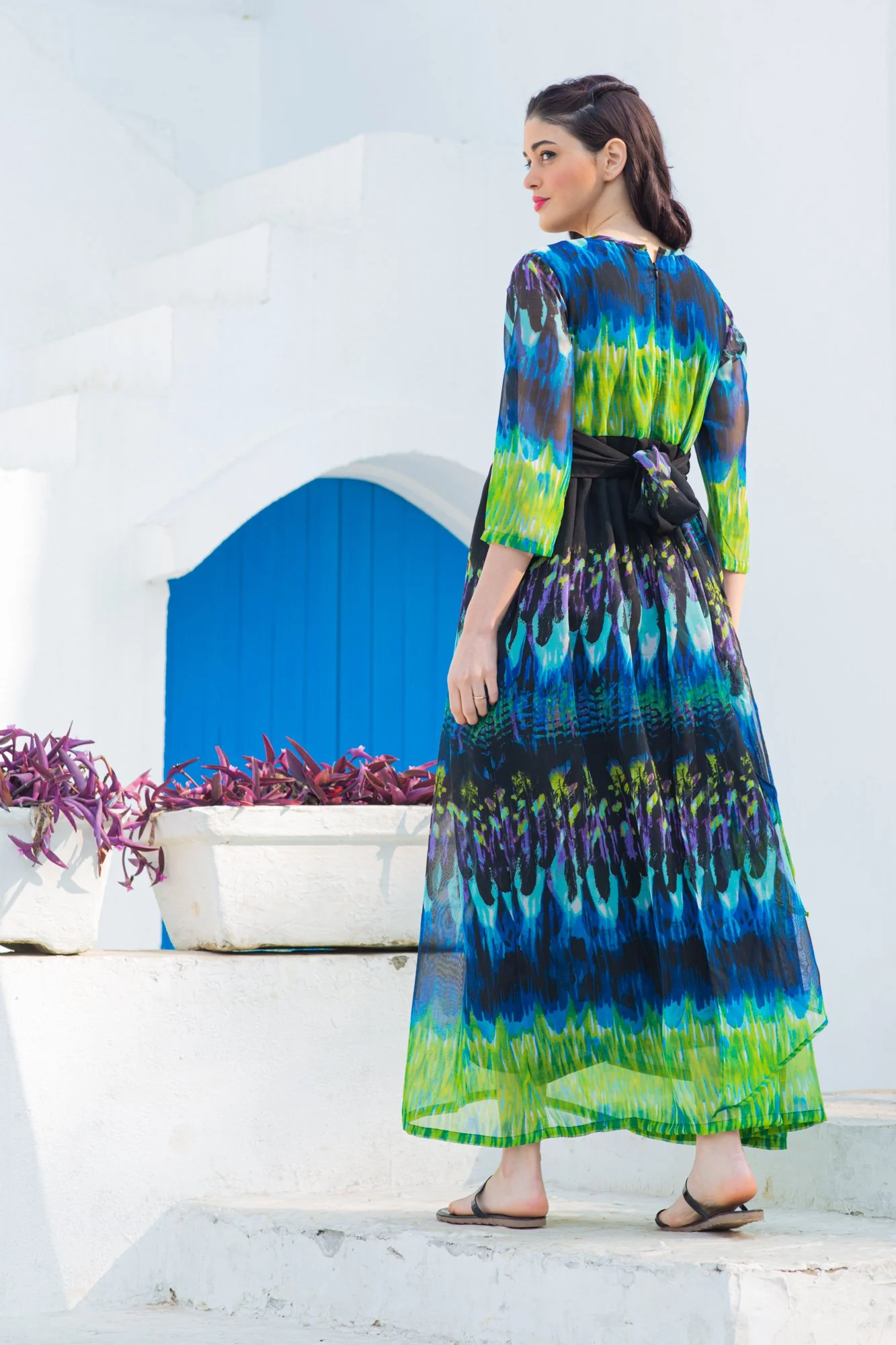 Aquamarine Splash Maternity Knot Dress - Chenance