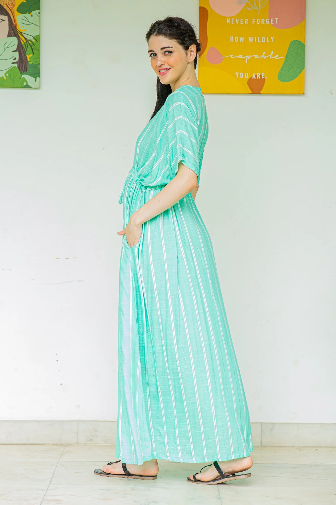 Pastel Green Maternity & Nursing Dress / Delivery Gown/ Night Dress - Chenance