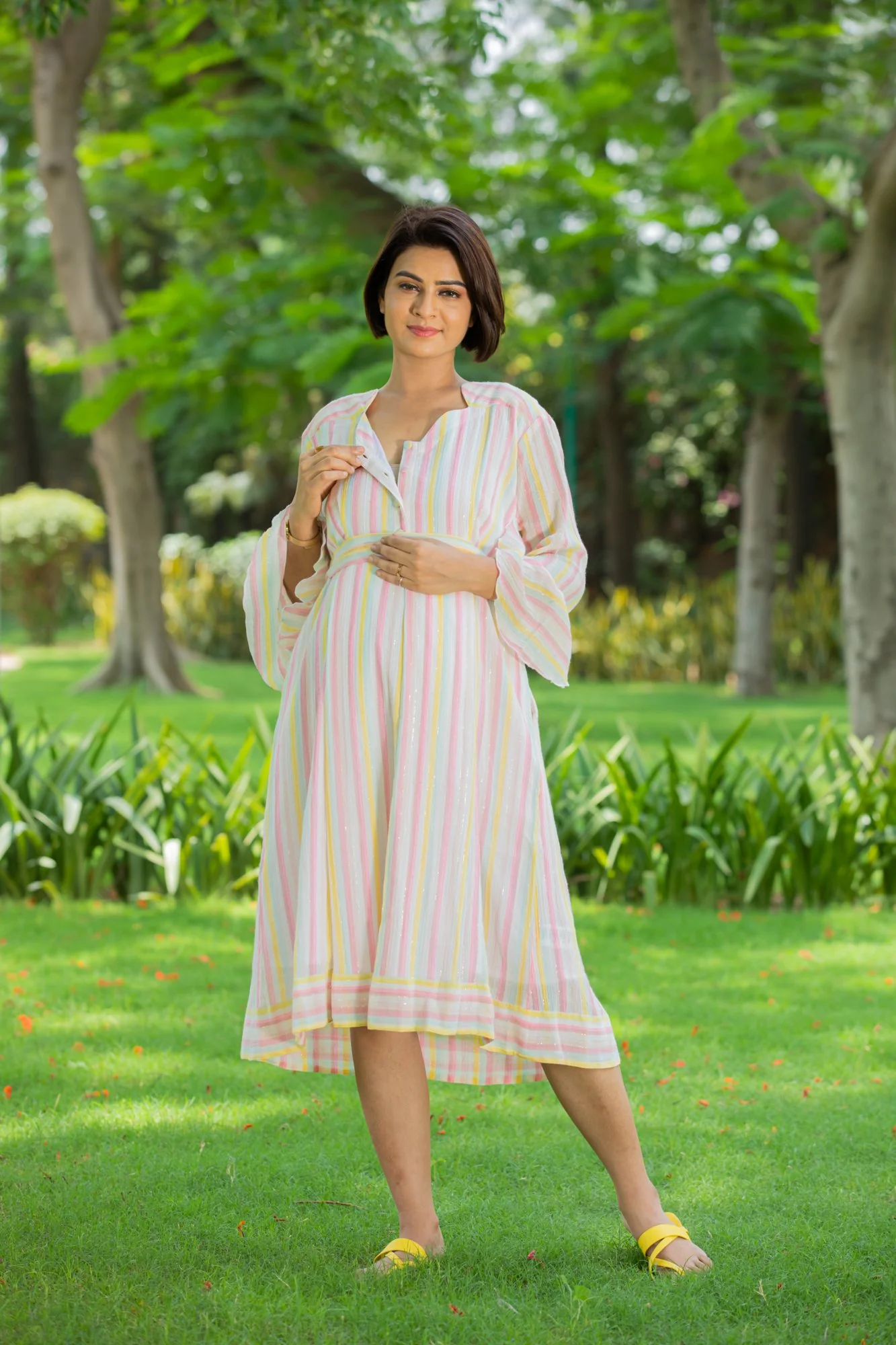 Pastel Striped Maternity & Nursing Dress - Chenance