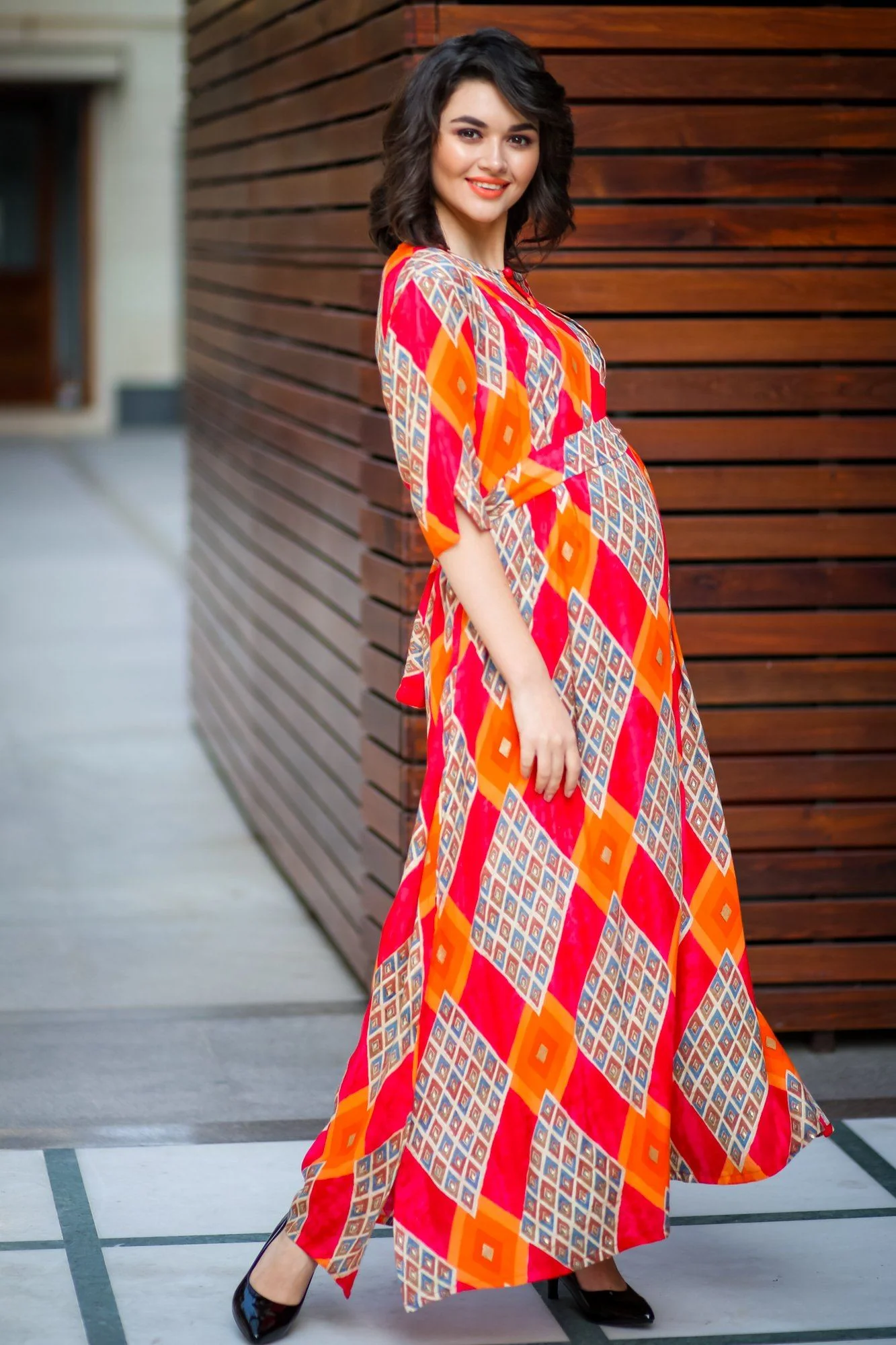 Amber Diamond Side Slit Maternity & Feeding Dress - Chenance