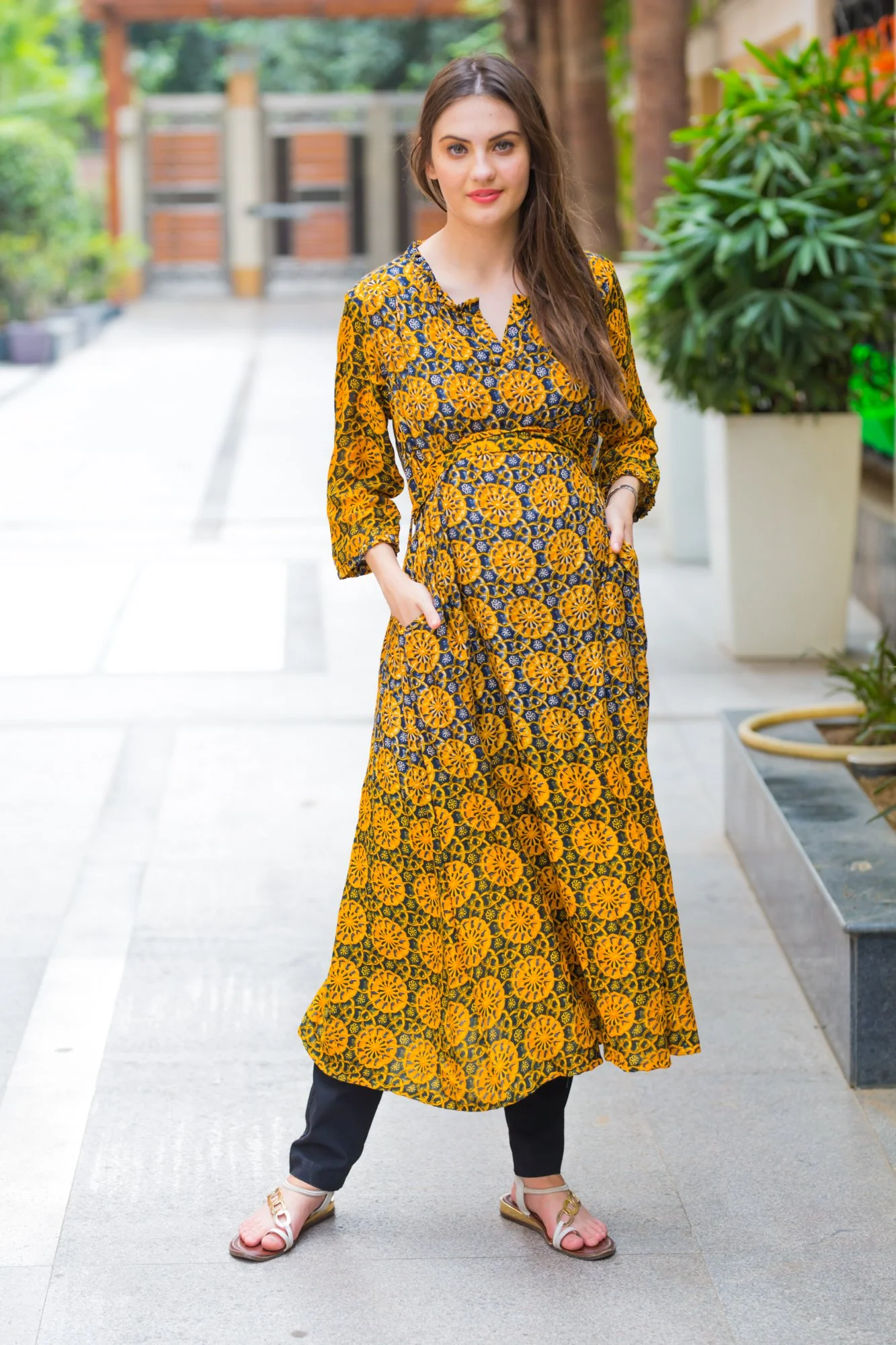 Yellow Ombre Maternity and Nursing Kurta - Chenance