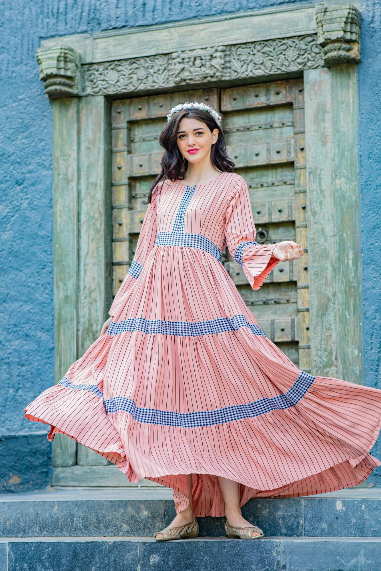 Peachy Striped Maternity & Nursing Dress - Chenance