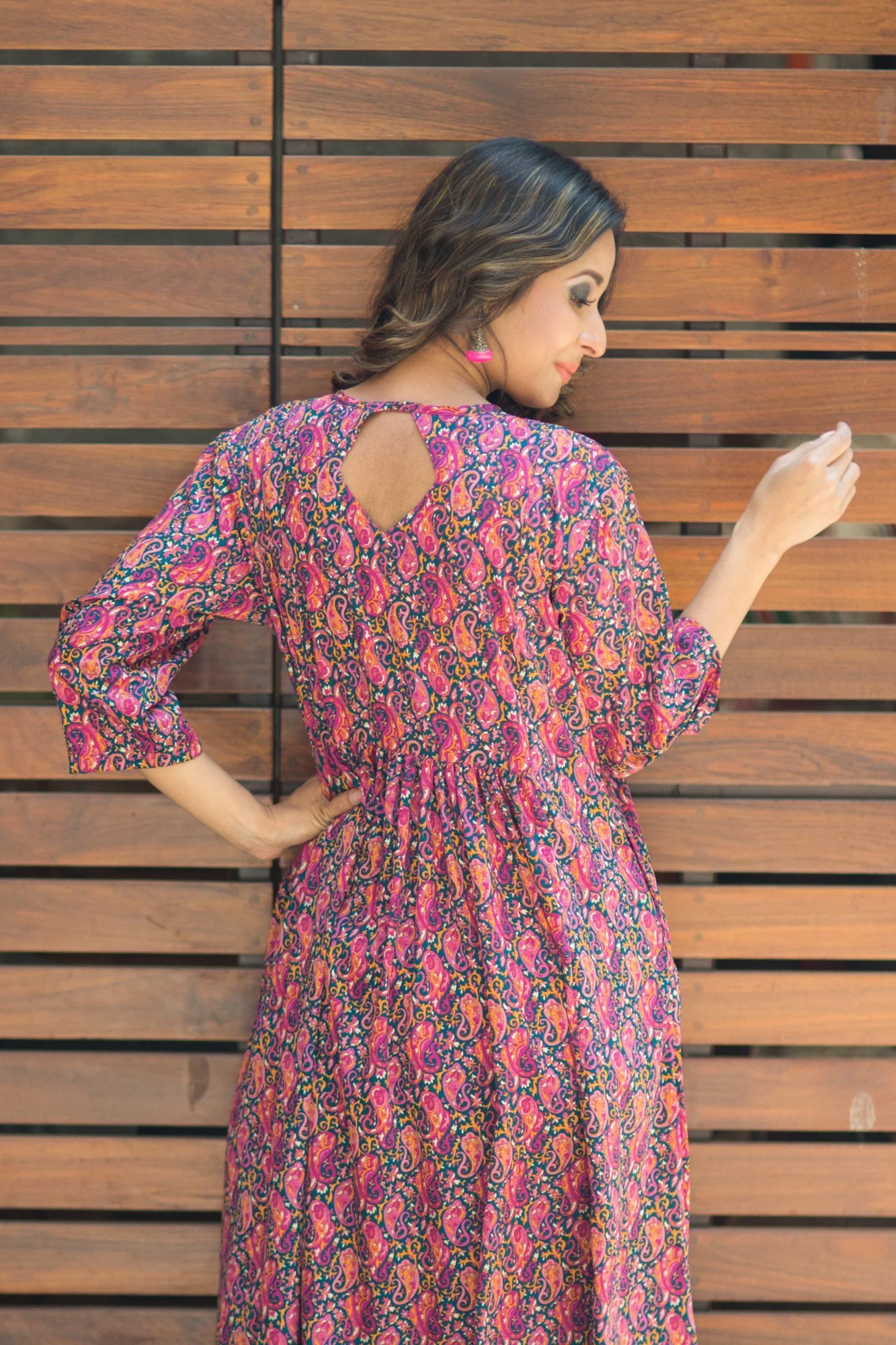 Vibrant Pink Soft Crepe Long Maternity & Feeding Kurta - Chenance