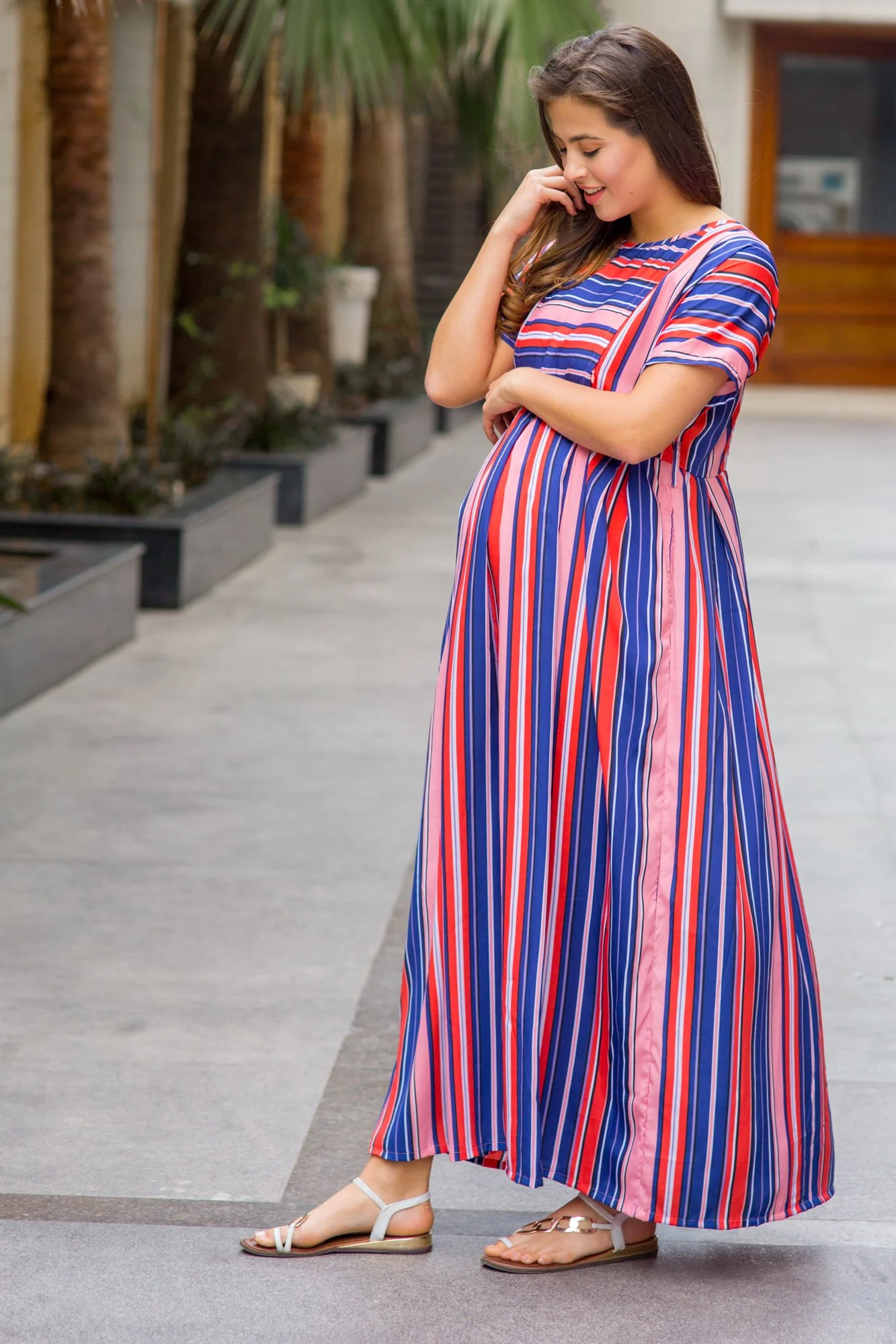 Peaches & Cream Soft Crepe Maternity & Nursing Maxi Dress - Chenance